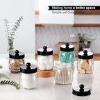 6 Pack Qtip Holder Bathroom Set, SheeChung Plastic Mason Jar Apothecary Jar Set for Bathroom Vanity Storage Organizer, Farmhouse/Home Decor, 12 Labels (Black)