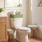 StorageWorks Small Wicker Toilet Basket Tank Topper with Built-in Handles, Toilet Paper Baskets for Back of Tank, Paper Rope Bathroom Basket Organizer and Storage for Sage Green Bathroom Decor, Green