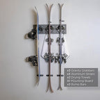 Gravity Grabber The OG Ski & Snowboard Wall Mount Bundle, 3-Pack with Mounting Board, Straps & Bump Bars, Damage-Free Non-Slip Storage Rack, Garage Organization, Winter Gear Organizer, Black Graphite
