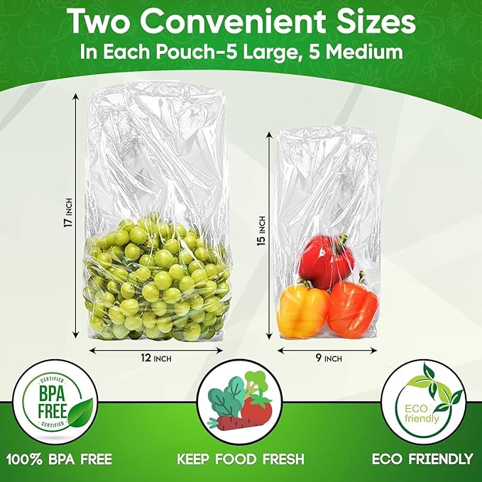 30-Pack (15M, 15L) - Extend Shelf Life, Reusable Produce Bags For Refrigerator, Keeps Fruits, Vegetables & Herbs Fresh Longer, Reusable Vegetable Bags with Twist-Ties
