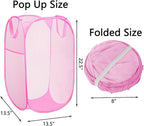 Portable Mesh Pop Up Laundry Hamper Pink Vertical Collapsible Laundry Basket With Strong Handles for Easy Storage, Suitable for Bedroom, College Dorms, Travel, RV