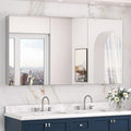 Keonjinn 60 x 32 Inch Medicine Cabinet, Assembly Required, Silver Bathroom Medicine Cabinets Mirror, Lightweight, Adjustable Shelves, Surface Mount or Recessed, Tempered Glass