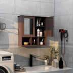 TaoHFE Brown Medicine Cabinet with Mirror - 2 Doors, 3 Open Shelves, Wall Mounted Wooden Storage Cabinet for Bathroom, Laundry Room, Kitchen