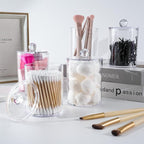 2 Pack Qtip Holder,Canister Apothecary Jar Set, Bathroom Jars with Lids Set for Cotton Swabs, Balls, Pads, Floss Picks,10oz-12oz Plastic Canisters Restroom Bedroom Vanity Organizer(Clear)
