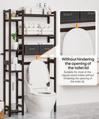 Homde Over The Toilet Storage with Basket and Drawer, Bamboo Bathroom Organizer with Adjustable Shelf & Waterproof Feet Pad, Space Saver Rack for Restroom, Laundry, Brown