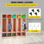 VEVOR Wooden Storage Cabinet, 5-Section Storage Locker with 10 Cubbies Shelf, Multi-Compartment Cubby Shelf with 5 Hooks for School, Classroom, Daycare, Home and Preschool