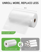 Syntus 8" x 150' Vacuum Sealer Bags for Food with Cutter, Vacuum Sealer Bags Roll Keeper BPA-free Heavy-duty Commercial Grade for Food Storage, Meal Prep and Sous Vide