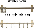 Dseap Kitchen Utensil Holder Hanger, Pot and Pan Rack Wall Mount, Kitchen Rail with 8 Hooks for Hanging Cooking Utensils, Mugs, Spoons, Wall Mounted, Stainless Steel, Bronze