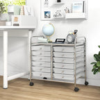 GOFLAME 12-Drawer Rolling Storage Cart, Multifunctional Art Craft Organizer Cart, Mobile Utility Storage Cart with Removable Drawers & Lockable Wheels, Craft Cart for Home Office School, Clear
