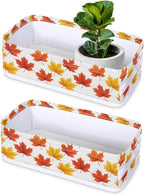 Autumn Maple Leaves Fall Pattern Bathroom Basket Foldable Toilet Tank Topper Paper Basket Waterproof Fabric Storage Organizer Bins Decorative Open Storage for Home Closet Containers Cabinet Set of 2