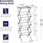 BLACK+DECKER 4-Tier Expandable Collapsible Clothes Drying Rack, Telescopic Height, Foldable Space-Saving Laundry Air Dryer for Towels, Shirts & Delicates – Durable Steel, No Tools Needed