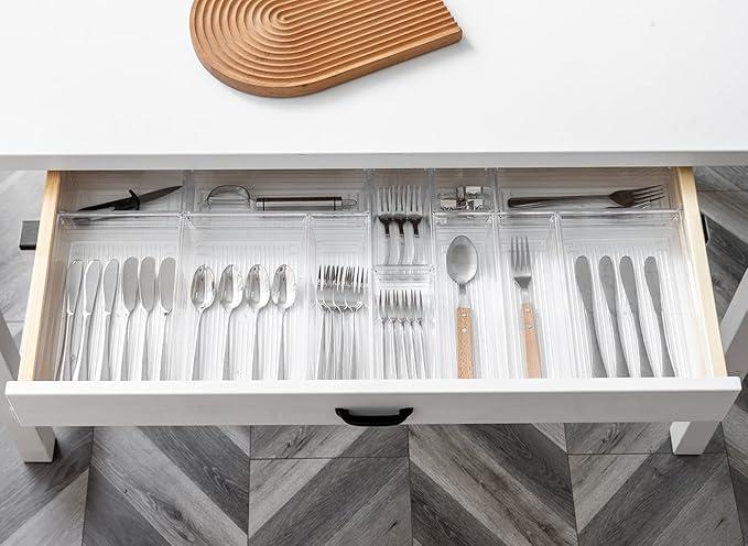 DCA 25 PCS Clear Plastic Drawer Organizer Tray, Bathroom Organizers and Storage Bins for Makeup, Kitchen Utensils, Jewelries, Gadgets, Office Desk