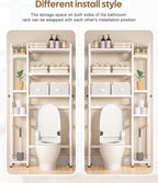 Homde Over The Toilet Storage with Basket and Drawer, Bamboo Bathroom Organizer with Adjustable Shelf & Waterproof Feet Pad, Space Saver Rack for Restroom, Laundry,White