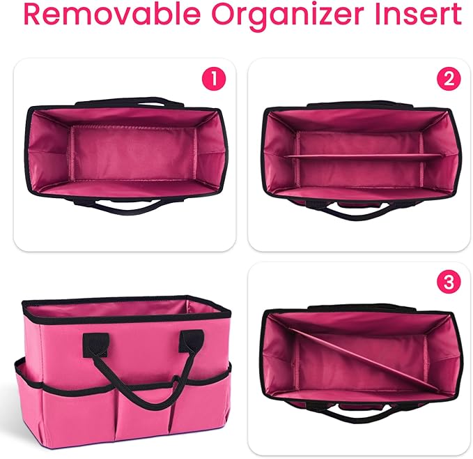 Godery Desktop Tote and Organizer, Teacher Helper caddy Bag for Arts, Books, Stationery, Office Desk Organization, Make-up Storage with Handles for Travel (PINK)