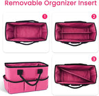 Godery Desktop Tote and Organizer, Teacher Helper caddy Bag for Arts, Books, Stationery, Office Desk Organization, Make-up Storage with Handles for Travel (PINK)