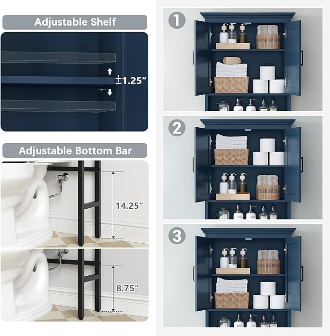 Over The Toilet Storage Cabinet, Over Toilet Storage with Door Above The Toilet Cabinet Freestanding Space Saver Behind Toilet Bathroom Organizer Over Toilet Bathroom Organizer, Ultramarine