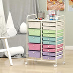 RELAX4LIFE 15 Drawer Rolling Storage Cart, Classroom Organization for School Teacher Office, Mobile Craft Art Supply Organizer, Utility Carts on Wheels for Paper Tools Scrapbook (Ice Cream Multicolor)