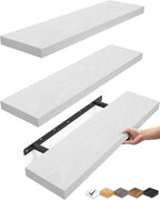 BAYKA White Floating Shelves for Wall, 22.5 inches Wall Mounted Rustic Wood Shelves for Bathroom, Bedroom, Living Room, Hanging Shelf for Books/Storage/Decor/Display (Set of 3)