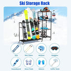 Heavy-Duty Freestanding Snowboard Rack & Snowboard Storage Rack with Wheels – Holds 4 Pairs of Skis, 3 Snowboards, Boots, Poles, Helmets & More Ski Sports Equipment – Ideal for Garage, Basement, Shed