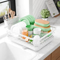 Kitsure Dish Drying Rack - Compact Dish Rack with Utensil Holder & Adjustable Water Outlet, Rust-Proof & Scratch-Resistant Drying Rack for Kitchen, 15.5" x 12.0" x 5.0", White