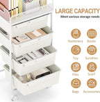Rolling Utility Storage Cart with 4 Drawers - 4 Tiers Rolling Cart Craft Cart, Storage Drawer Cart Organizer for Craft Room Office Bedroom Classroom with Mesh Top & 4 PCS DIY Lable, White