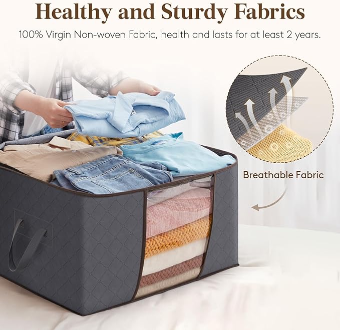Lifewit 6 Pack Clothes Storage Bins with Lids, Foldable Blanket Storage Bags with Zippers, Clear Window and Reinforced Handles, Closet and Organization for Clothing, Sweater, Comforter, Bedding