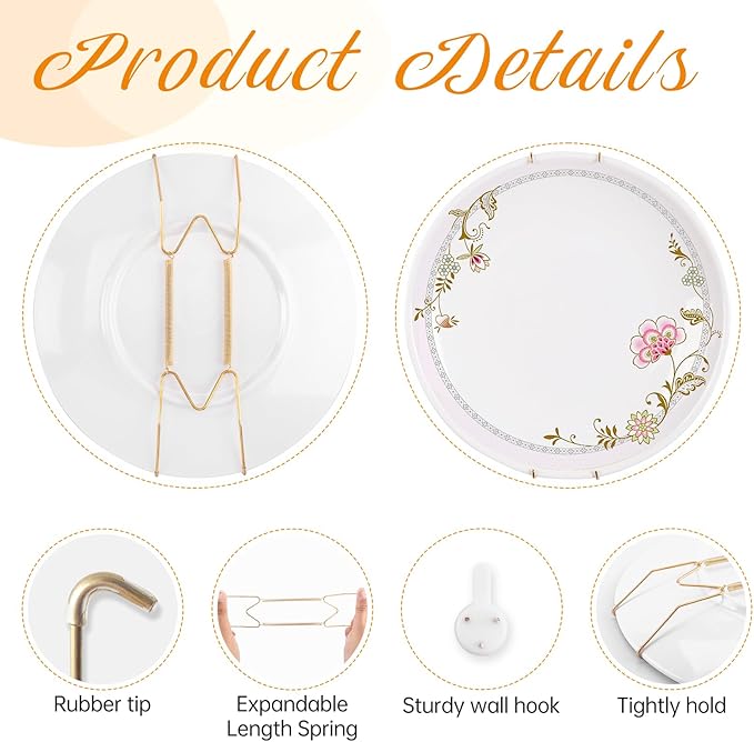 Bilillo 2 Pack Plate Hangers for The Wall, Suitable for 4.5-5.5 inch Decorative Plate, Stainless Steel Invisible Heavy Duty Wire Plate Holder with Wall Hooks, Plate Hangers for Displaying Plates