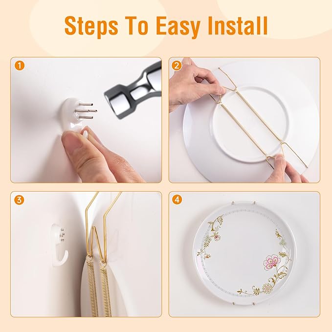 Bilillo 8 Pack Plate Hangers for The Wall, Suitable for 9-11 inch Art Plate, Stainless Steel Invisible Heavy Duty Wire Plate Holder with Wall Hooks, Plate Hangers for Displaying Plates, Platter, Dish