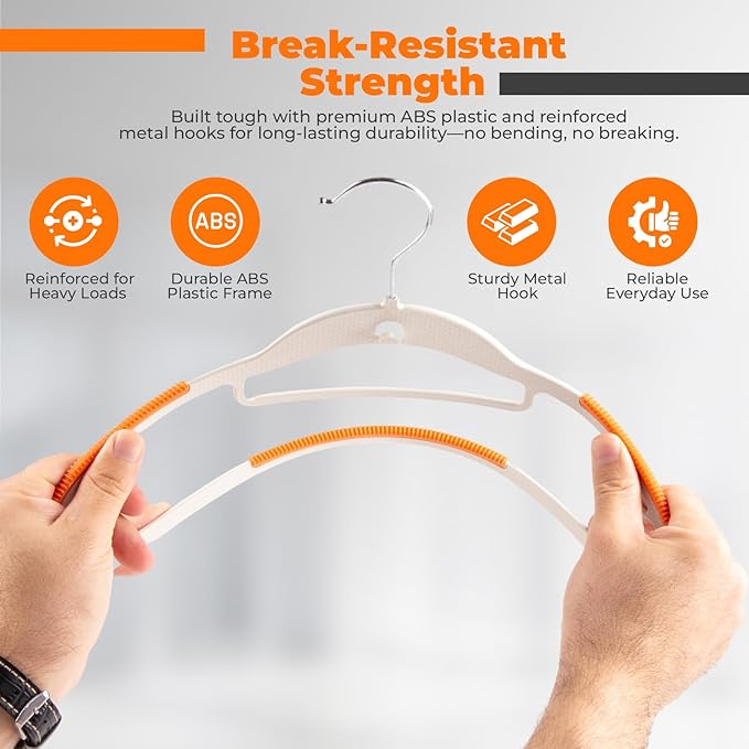 Plastic Hangers 50 Pack, Cascading Slim Space Saving Clothing Hangers with 360° Rotating Hook, Non Slip Clothes Hangers for Sweater Shirt, Heavy Duty Coat Hanger with Inner Hook for Closet, White