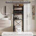 homyfort Over The Toilet Storage Cabinet, 4-Tier Bathroom Shelves Over Toilet, Easy Installation with Drain Basket, X Shape Side Guardrail, Freestanding Toilet Rack for Balcony, Laundry