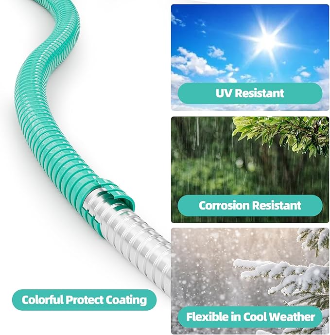 SPECILITE 100ft 304 Stainless Steel Garden Hose Metal, Heavy Duty Water Pipe with Nozzles for Yard, Outdoor - Flexible, Never Kink & Tangle, Puncture Resistant (Aqua)