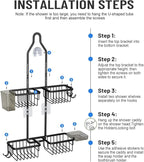 Adjustable Shower Caddy Hanging for Handheld Showerheads - Never Rust Shower Hanging Organizer, Upgraded Bathroom Shower Rack with Soap Basket, Hooks and Toothbrush Holder (Black)