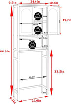 Bamboo Over-The-Toilet Storage Shelf with Inverted U-Shaped Doors, Rattan Surface Bathroom Freestanding Space Saver Organizer with Shelves, Natural