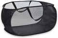 Pop Up Laundry Hamper,Collapsible Horizontal Baskets with Handles & Side Pocket,Foldable Sturdy mesh for Laundry Room,Bathroom,Kids Room,College Dorm or Travel (Black)