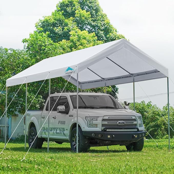 ADVANCE OUTDOOR 10x20 ft Heavy Duty Carport, Adjustable Height Garage Car Canopy Party Tent Boat Shelter, White