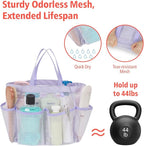 F-color Mesh Shower Caddy Portable, Upgrade Deeper 7 Pockets Shower Bag Basket Tote for College Dorm Room Toiletry Bathroom Essentials Gym Camp Quick Dry 2 handles with S Hook, Purple