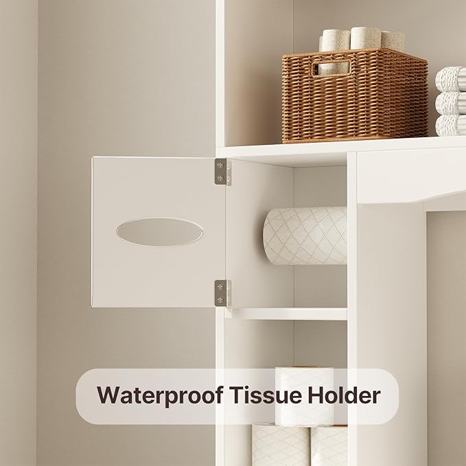 Gizoon 66''H Over The Toilet Storage Cabinet, Over Toilet Storage Cabinet White, Over Toilet Bathroom Organizer, with 2 Doors, Adjustable Shelf, for Bathroom, Laundry, White