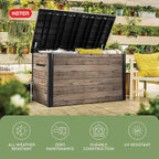 Keter Signature Collection XXL 230 Gallon Resin Deck Box Organization and Storage Box for Patio Outdoor Cushions, Throw Pillows, Garden Tools and Pool Supplies, Pine