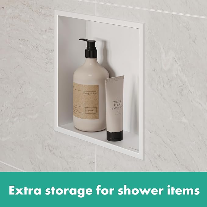 hansgrohe XtraStoris Original Recessed Wall Niche with Integrated Frame 12"x 12"x 4" in Matte Black, 56061670