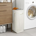 Chrislley 25-Inches Slim Laundry Hamper 60L Narrow Laundry Basket with Handle Foldable Dirty Clothes Portable Skinny Hamper Organizer Storage Bins (Beige)