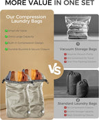 Travel Laundry Bag, Pump Free Vacuum Storage Bag Reusable Compression Dirty Clothes Travel Bag (2 Pcs)(Grey, Medium+Medium)