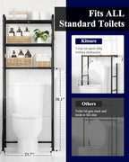 Kitsure Over Toilet Storage Rack - Metal Over Toilet Bathroom Organizer Shelf, Over the Toilet Storage Cabinet with Paper Holder and Hooks, Bathroom Cabinet for Laundry, Black, 3 Tiers (63.2" H)