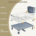 SNTD Dish Drying Rack - Small Dish Rack for Kitchen Counter, Stainless Steel Dish Drainer with Utensil Holder and Drainboard, 11" W x 15" L (Silver)