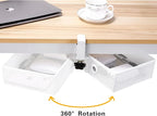 Mesh Desk Organizer and Clamp-on Swivel Pencil Drawer, Desk Hidden Desk Organizer Extra Sturdy C-Clamp Mount System and Easy to Instal, Home Office Art Supply Storage Box (White)
