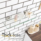 KOKOSIRI Glass Shelf for Bathrooms Floating Shelves Wall Mount 16-Inch for Shower Storage Kitchen Rack, 2 Pack Brushed Stainless Steel B1107BR-L16-P2