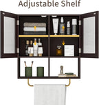 Wall Mounted Bathroom Storage Cabinet Medicine Cabinet with Acrylic Doors & Towel Bar Adjustable Shelves for Bathroom, Laundry Room, Bedroom, Enterway