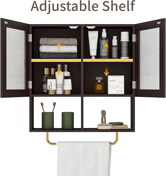 Wall Mounted Bathroom Storage Cabinet Medicine Cabinet with Acrylic Doors & Towel Bar Adjustable Shelves for Bathroom, Laundry Room, Bedroom, Enterway