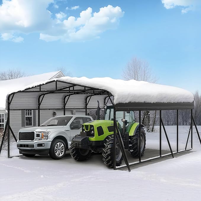 20X20FT Heavy Duty Carport, Metal Carport with Reinforced Frame & Side Support Poles for All-Weather, Large Outdoor Car Port Suitable for Parking Pickup, Boat, Car, and Tractor