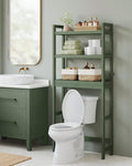 Over the Toilet Storage, 3-Tier Bamboo Bathroom Organizer with Adjustable Shelf, Space-Saving Rack, 66.9" Tall (Green)