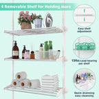Lilyvane Over-The-Toilet Storage:97 to116” Adjustable 4-Tier Bathroom Organizer, Over The Toilet Storage Shelf for Small Rooms,Narrow Cabinet,Space Saving Bathroom Organizer, Stainless Steel